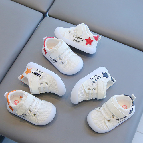 Cadi Ai Spring and Autumn 1-2-3 Years Baby Learning to Walk Shoes Anti-Slip Soft Bottom Infant Shoes Anti-Collision Durable Boys and Girls White Shoes