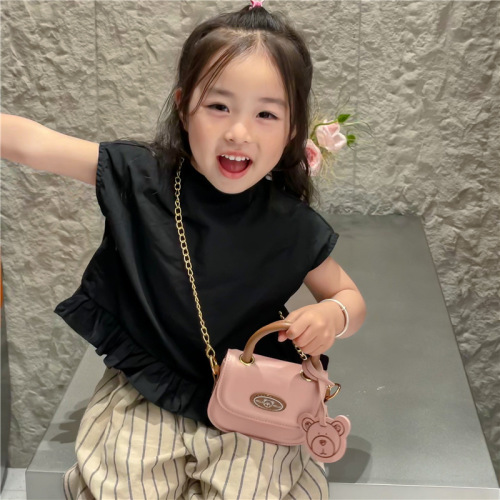 Korean version of children's small bag cartoon bear girl handbag cute baby mini chain shoulder bag PU accessories bag