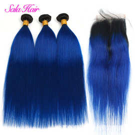 T1B/Blue ST Human Hair真人发假发发帘发块 按需制作95±100g