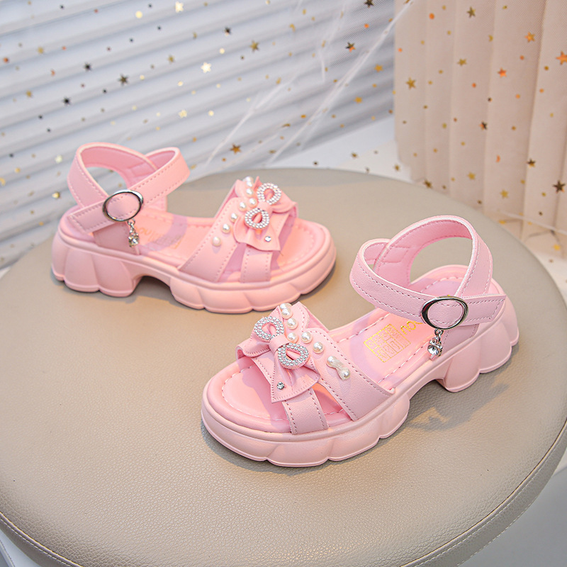 Sandalias para niñas con lazo, verano, niños grandes, bebés, niñas, zapatos de playa al aire libre, sandalias de princesa al por mayor