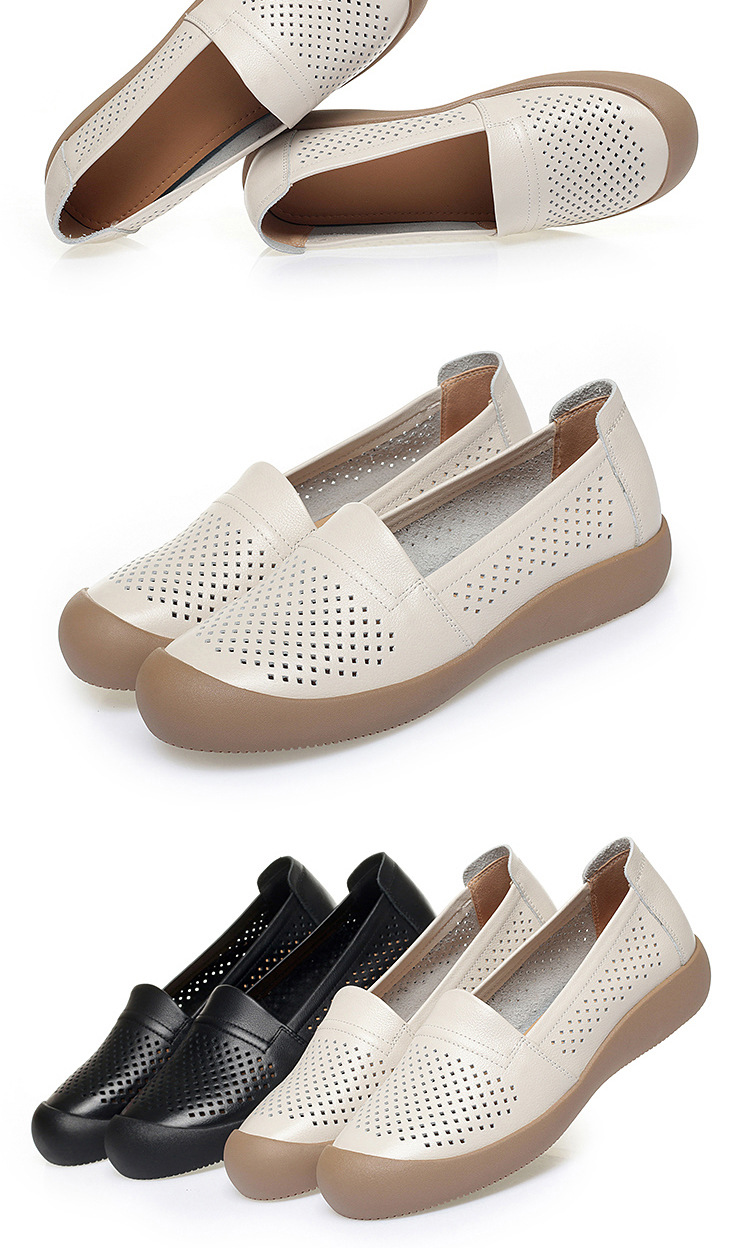 Sandal nữ da bò thật mũi kín hở gót, đế mềm thoáng khí — màu be chi tiết 17