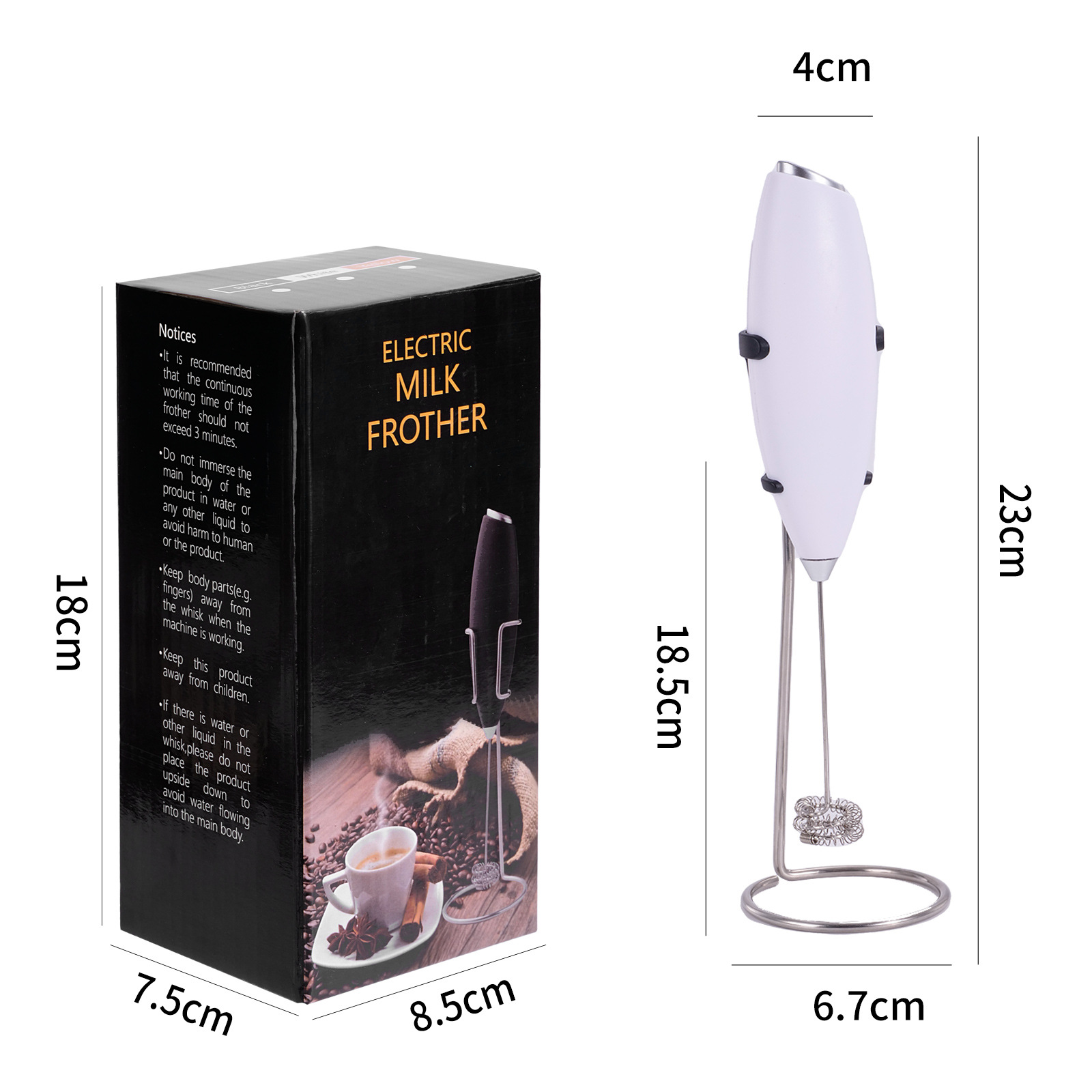 d004 화이트 우유 거품기 + 스탠드 (배터리 모델)