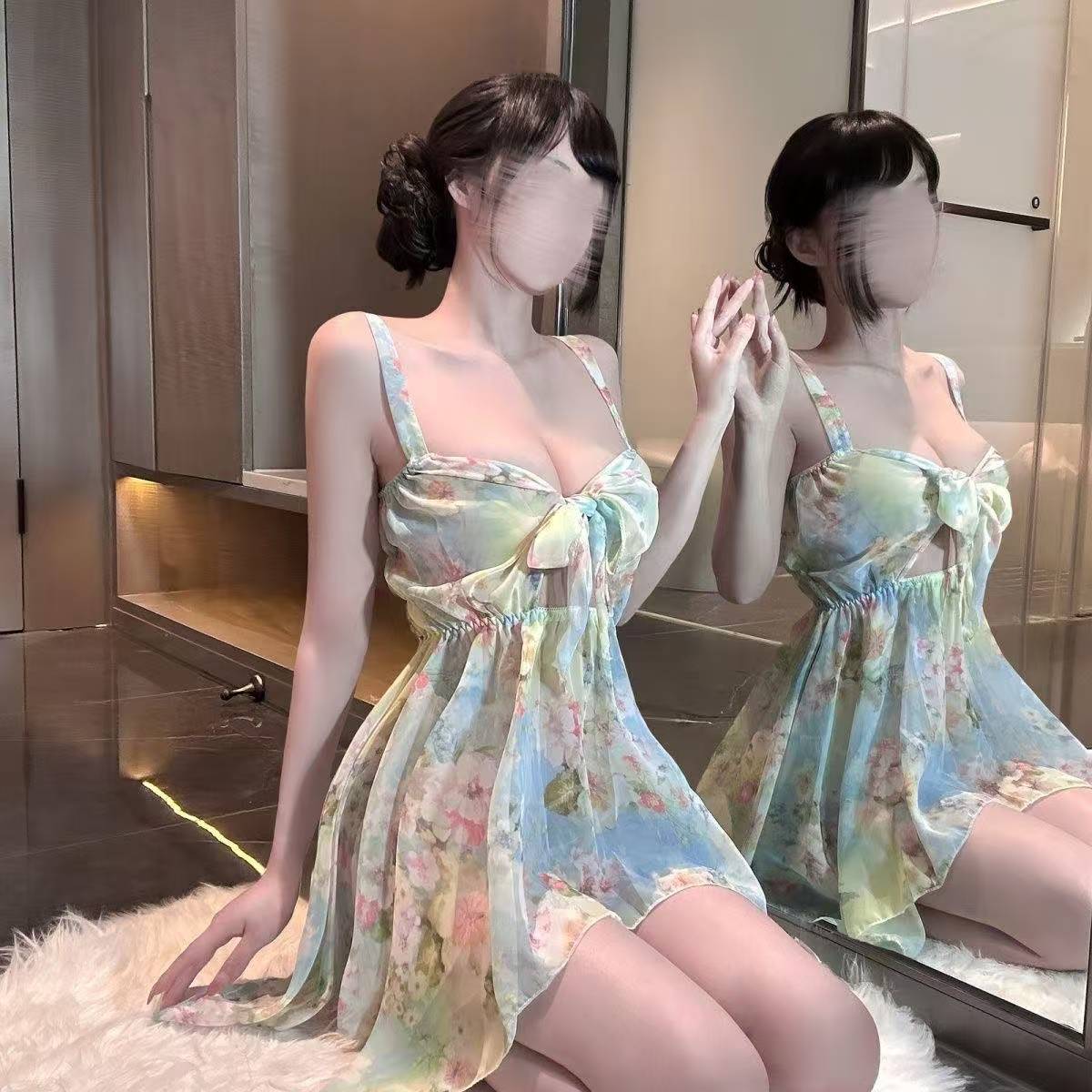 Floral Print Suspender Dress with Bow, French Beach Vacation Style, Summer Women’s Long Dress — detail image 6