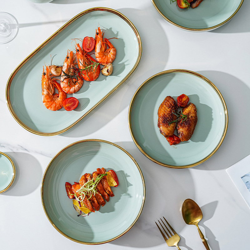 Tazón y plato traje hogar Nordic Internet celebridad borde dorado tazón de sopa de cerámica tazón de arroz plato de sopa profundo creativo vajilla de combinación personalizada