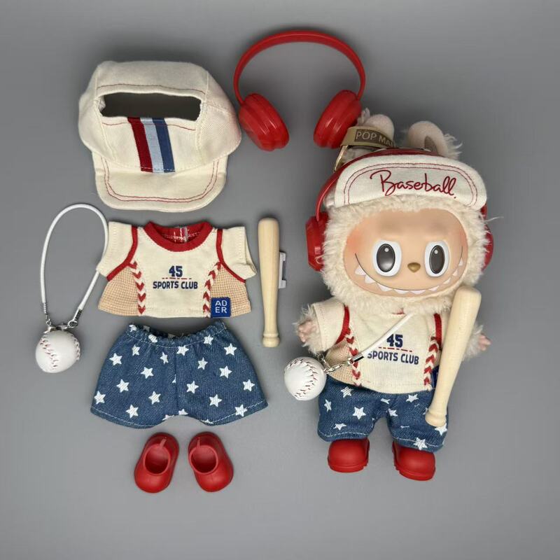 Labubu Baseball Uniform Suit 15-17 cm Doll Wears Baby Clothes and Changes into Baseball Suit New Hat and Clothes