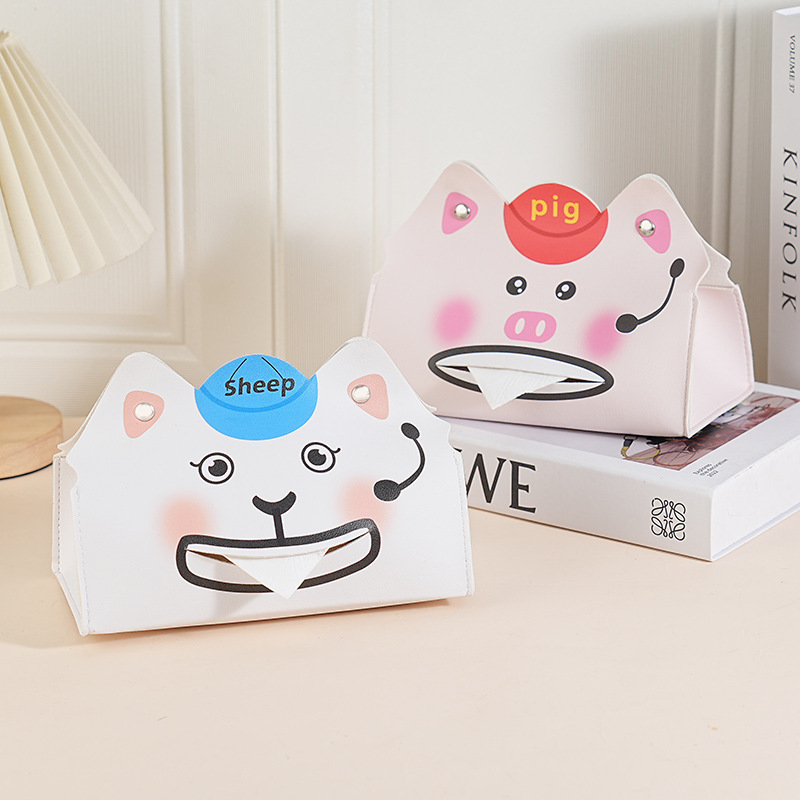 Original divertido de dibujos animados lindo caja de pañuelos caja de dibujo de cuero dormitorio doméstico multifuncional exquisita caja de almacenamiento de personalidad