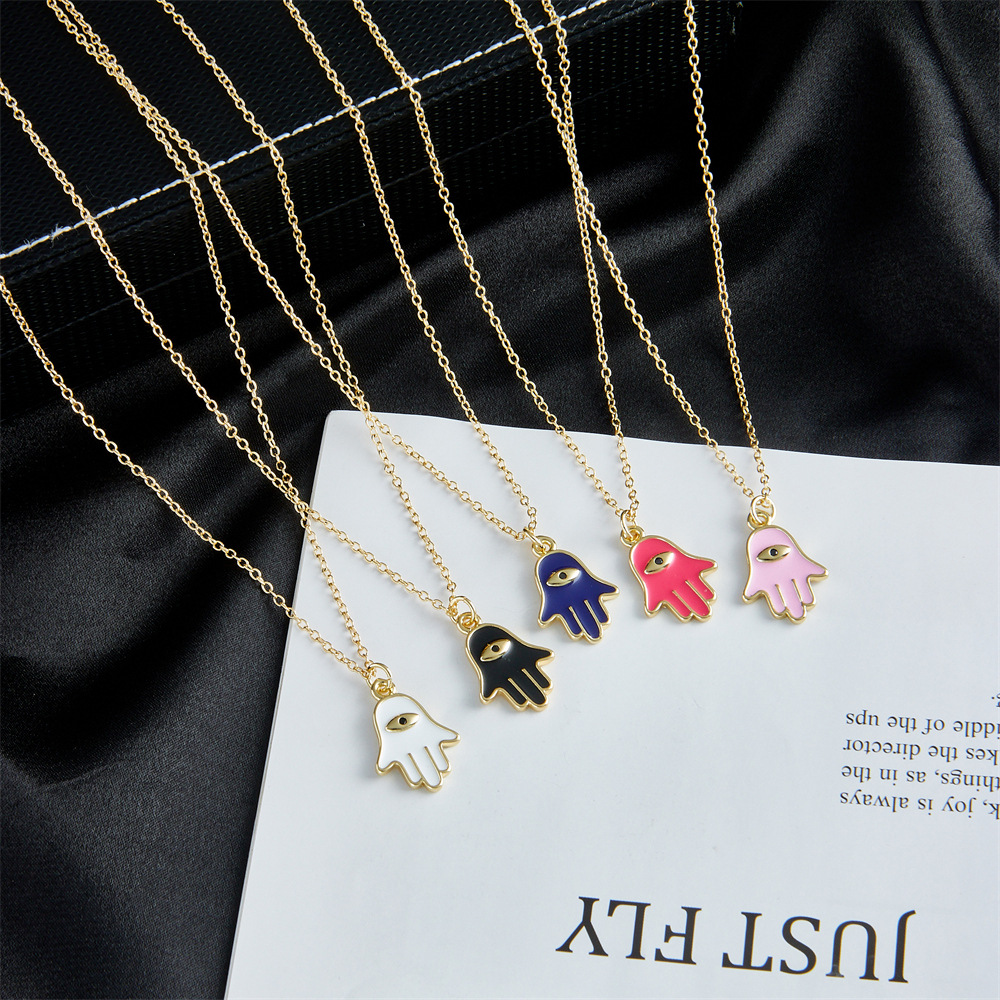 dripping oil evil eye pendant copper plated 18K gold necklace female