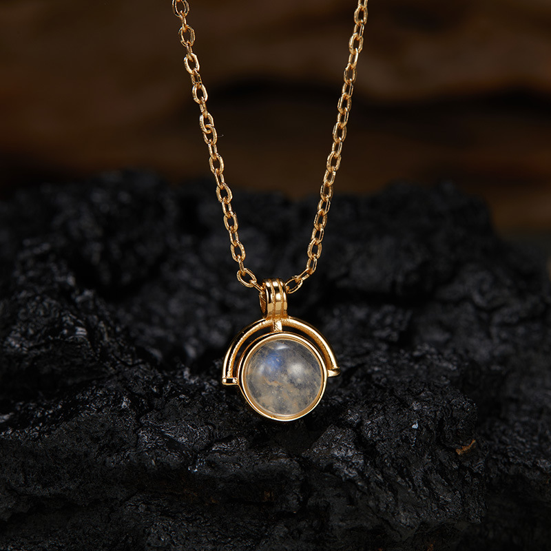 All Seasons Season 925 Sterling Silver Moonstone Agate Geometric Pendant Necklace