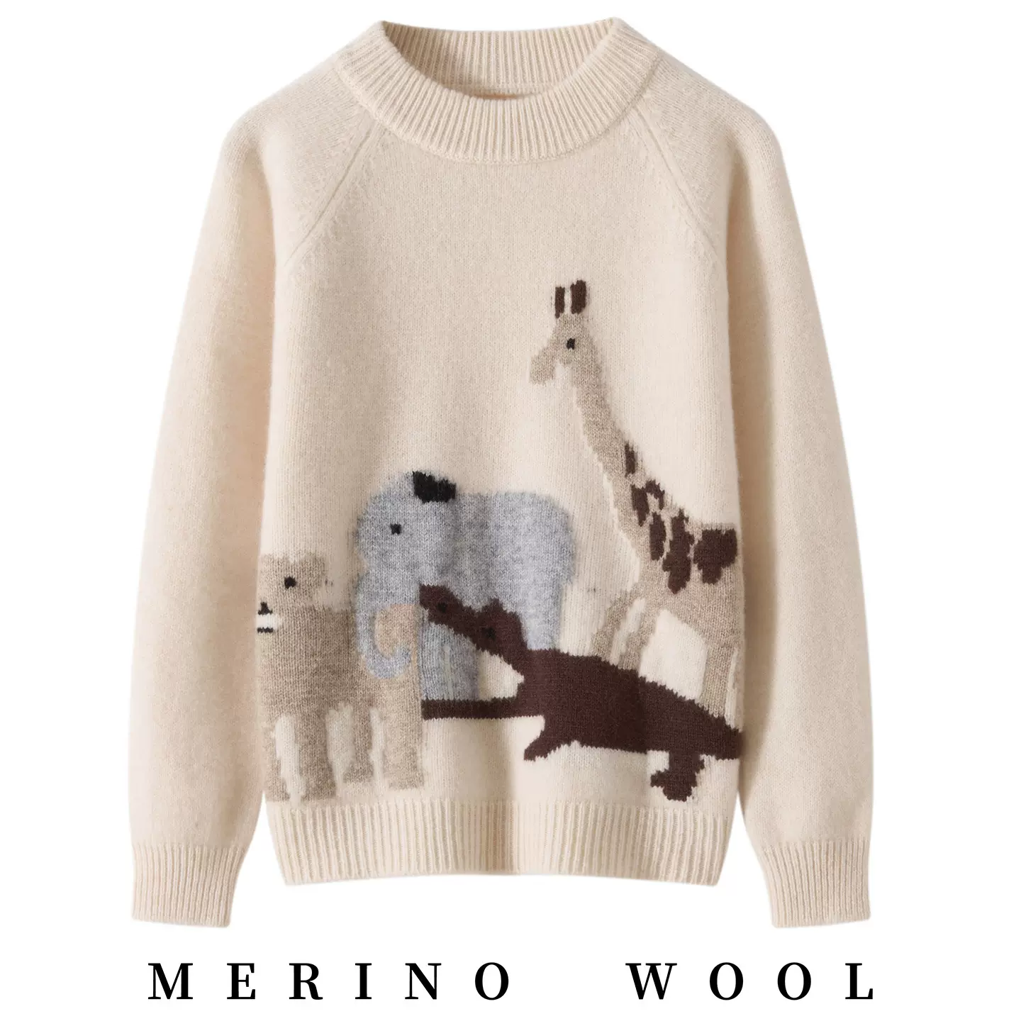 【100%羊毛】儿童动物园图案针织衫加厚半高领毛衣男女童套头打底