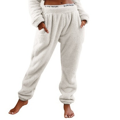2023 ropa de mujer transfronteriza europea y americana Amazon AliExpress pantalones casuales de mujer de color sólido Pantalones deportivos de lana pantalones atados al tobillo image 4