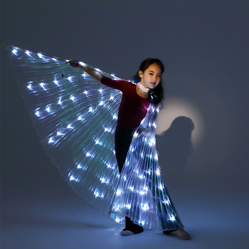 Children Egypt queen belly dance  Led glitter wings for kids girls belly performance props LED luminous dance wings cape angel luminous LED wings princess cape