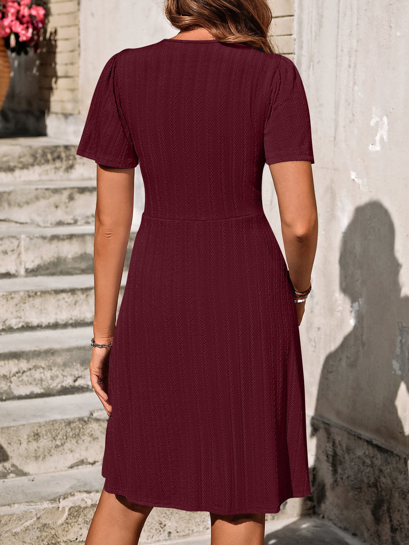 Women's Regular Dress Simple Style U Neck Button Short Sleeve Solid Color Midi Dress Holiday Daily display picture 14