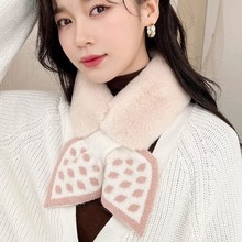 獭兔毛真毛短款女皮草围巾 针织蝴蝶结小领结甜美气质围脖女冬季