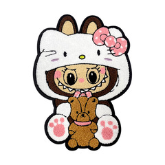 可爱labb搞怪刺绣布贴 Kitty 帽造型 抱小熊卡通补丁贴