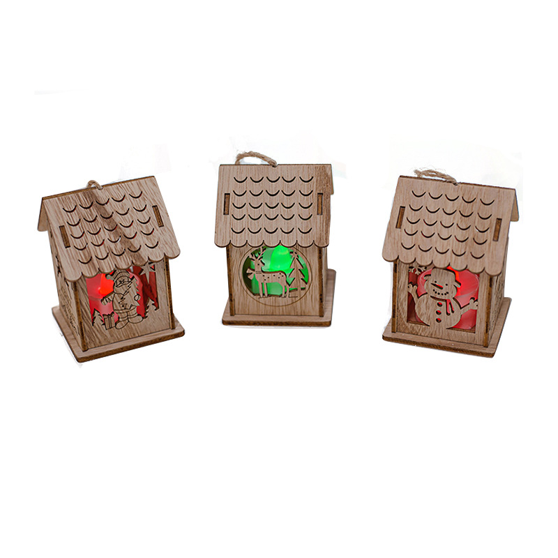 Custom DIY Navidad colgante casa pequeña de madera decoración de escritorio luminosa tridimensional árbol de Navidad colgar joyas