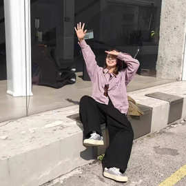紫色新款腊肠狗刺绣格子衬衫女2025春秋宽松百搭小众叠穿上衣外套