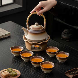 柴烧煮茶炉套装温茶壶底座蜡烛加热户外围炉煮茶壶提梁壶茶杯整套