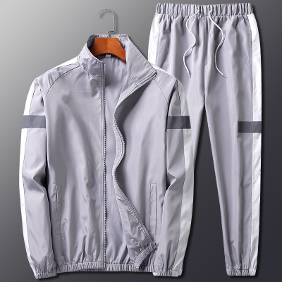 2024春秋跨境男士休闲运动服套装两件套印花LOGO一件印发光条|undefined