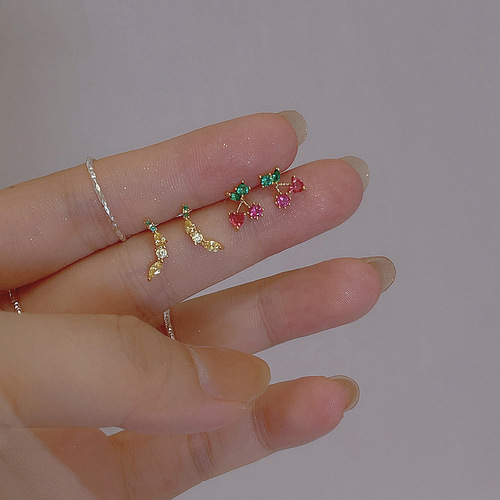 Cherry Earrings Women's Summer Fruit Series Earrings  New Trendy Cute Compact Strawberry Grape Earrings
