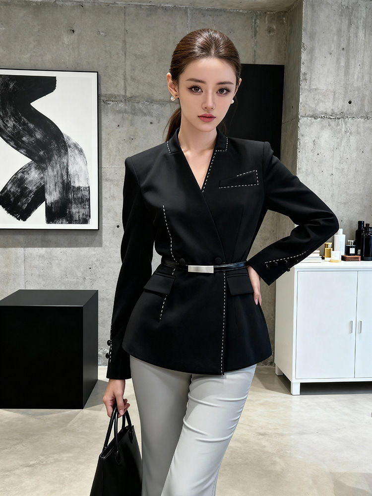 Áo blazer nữ thắt eo công sở thiết kế tôn dáng — màu đen