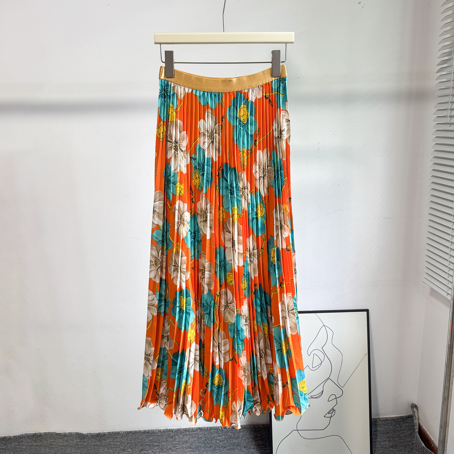 Women's Retro Print Pleated Skirt High Waist A-Line Midi Fashion Skirt for Commuting Summer Long Skirt European And American Style_ecoleips.com