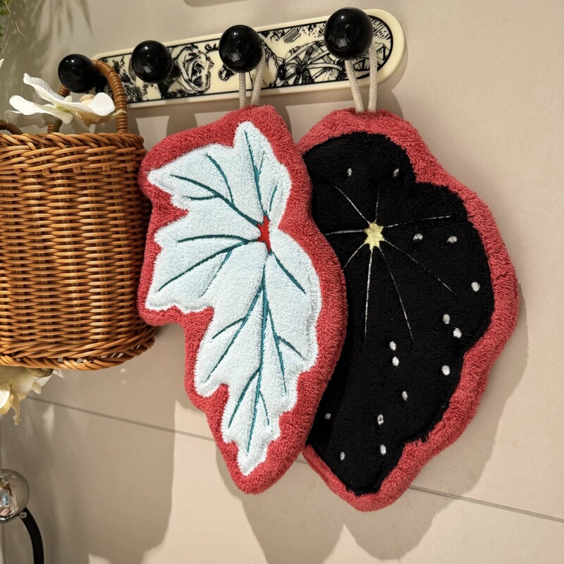 Plant Leaf Hand Towel Hanging Kitchen Bathroom Bathroom Portable Towel Rag Absorbent Cleaning Plant Handkerchief