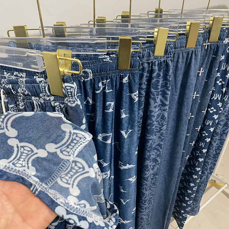 Pantalones jeans de piernas anchas de seda de hielo y nieve para mujeres verano delgados pantalones casuales de impresión de seda recta de cintura media delgada sensación colgante image 2