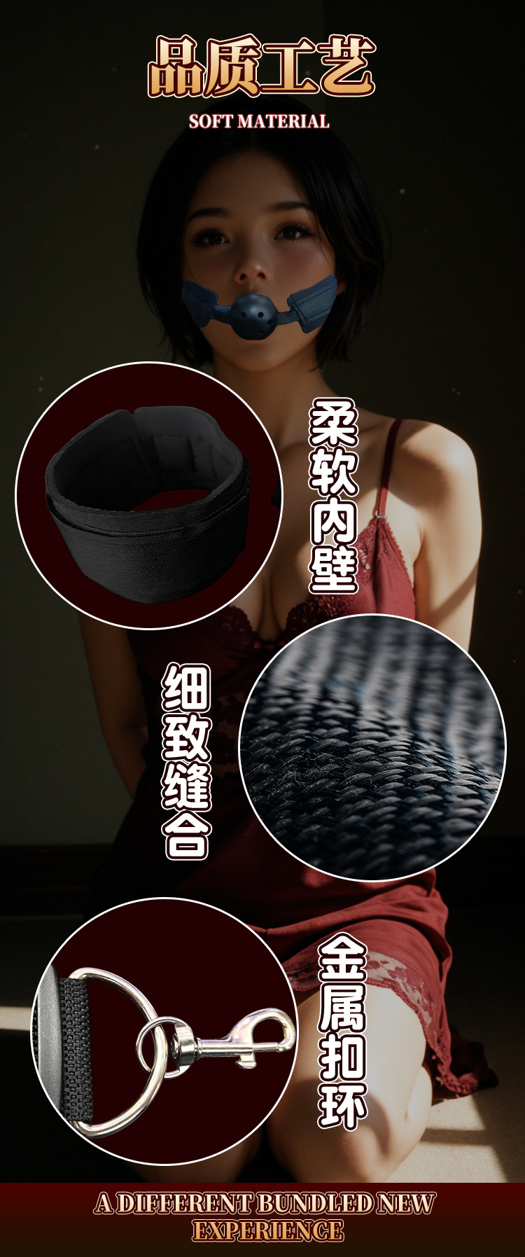 Erotic Back-Handcuffs in Black Polyester for Couples Bondage Restraint Play — detail image 7