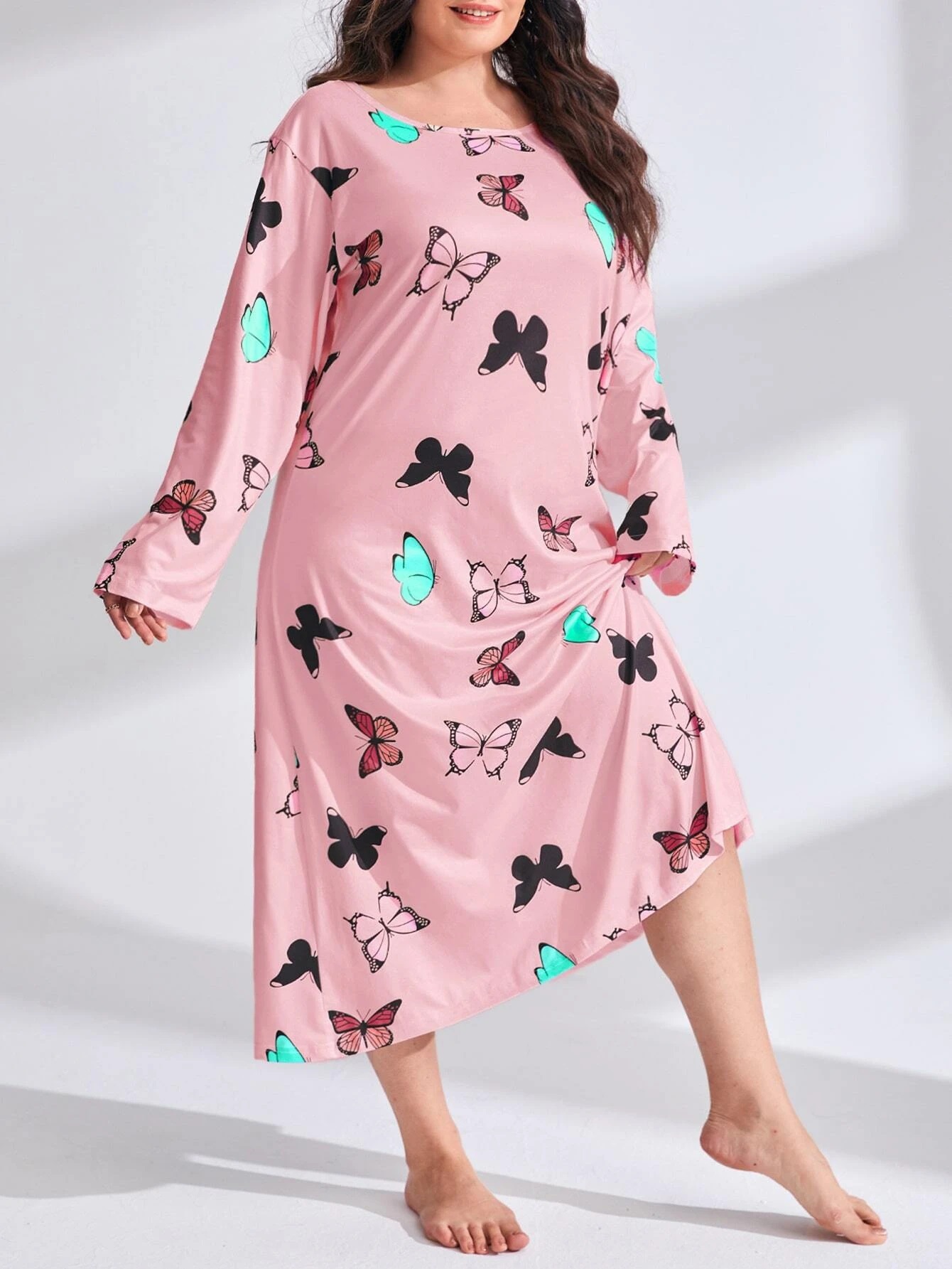 Camisón Largo de Talla Grande con Estampado de Mariposas y Hombros Caídos, Estilo Europeo y Americano 2025, para Mujer, TEMU Amazon