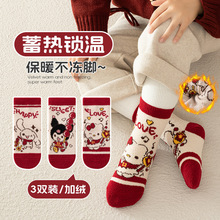 女童袜子秋冬季加厚保暖双面绒儿童中筒袜可爱三丽鸥韩版童袜批发