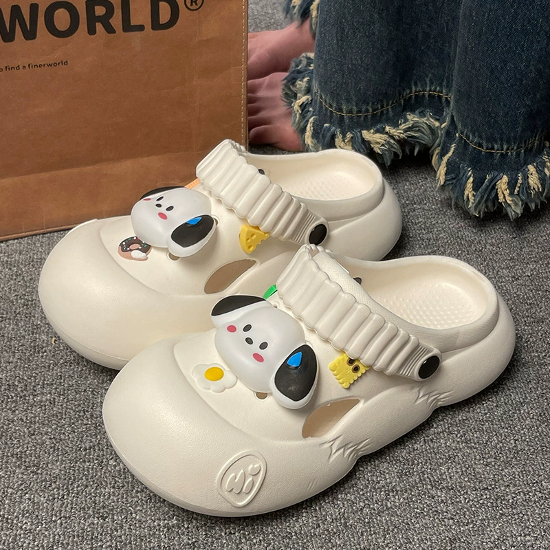 Женские летние пляжные сандалии-босоножки с толстой подошвой, новинка 2025 года, милый мультяшный дизайн, нескользящие, закрытый носок