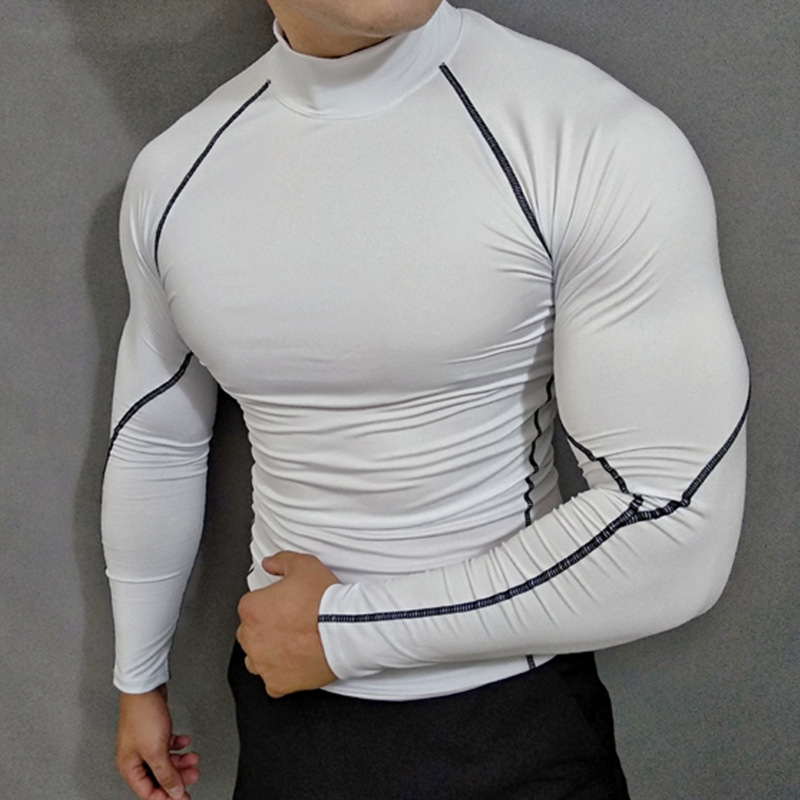Camiseta deportiva de cuello alto y medio, camiseta deportiva de mangas largas, camiseta elástica, camiseta de entrenamiento para correr, camiseta de secado rápido