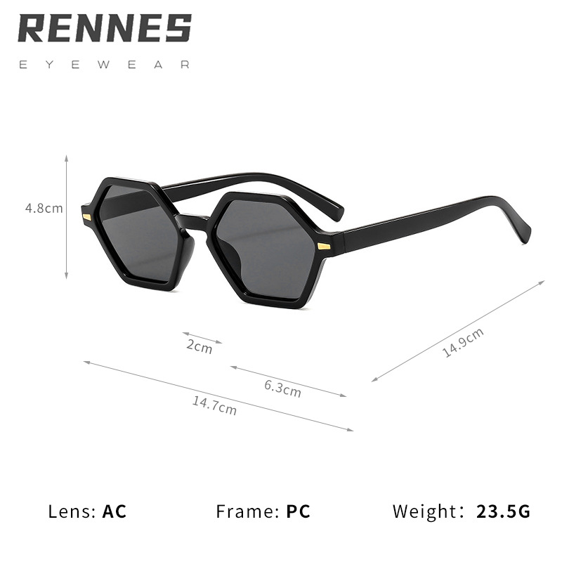 Cross-border europeo y americano retro pequeño marco hexagonal simple arroz con uñas gafas de sol para exteriores estilo ins
