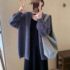 韩系温柔风中长款毛衣外套女2025早秋新款宽松慵懒风软糯针织开衫