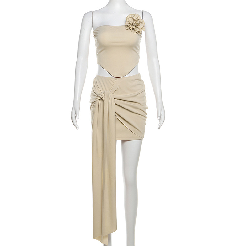 Spring Summer Women Clothing Elegant Light Luxury Design Backless Tube Top Vest Slim Hip Skirt Set