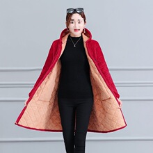 中老年女中长款连帽棉衣丝绒妈妈装冬季保暖加绒罩衣老人棉袄外套