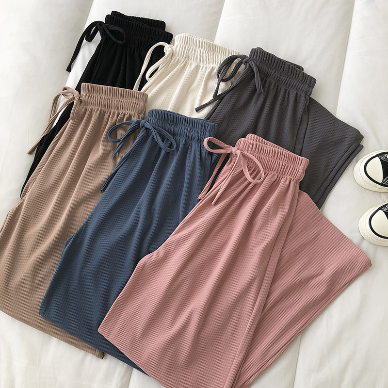 Korean Style Ins Trendy Elastic Waist Solid Color Casual Pants Thin Style 2026 Summer New Women's Loose Slimming Pajama Pants Korean Style Ins Trendy Elastic Waist Solid Color Casual Pants Thin Style 2026 Summer New Women's Loose Slimming Pajama Pants