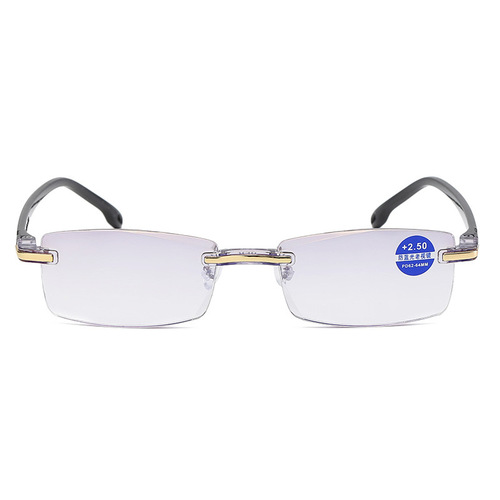 New Frameless Diamond Trim Reading Glasses Anti-Blue Light Blue Film Integrated Men's Reading Glasses Wholesale Metal