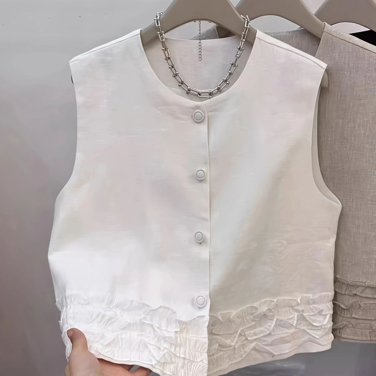 Cotton and Linen Vest for Women Spring and Summer New European and Korean Design Hem Splicing Versatile Internet Celebrity Short Vest