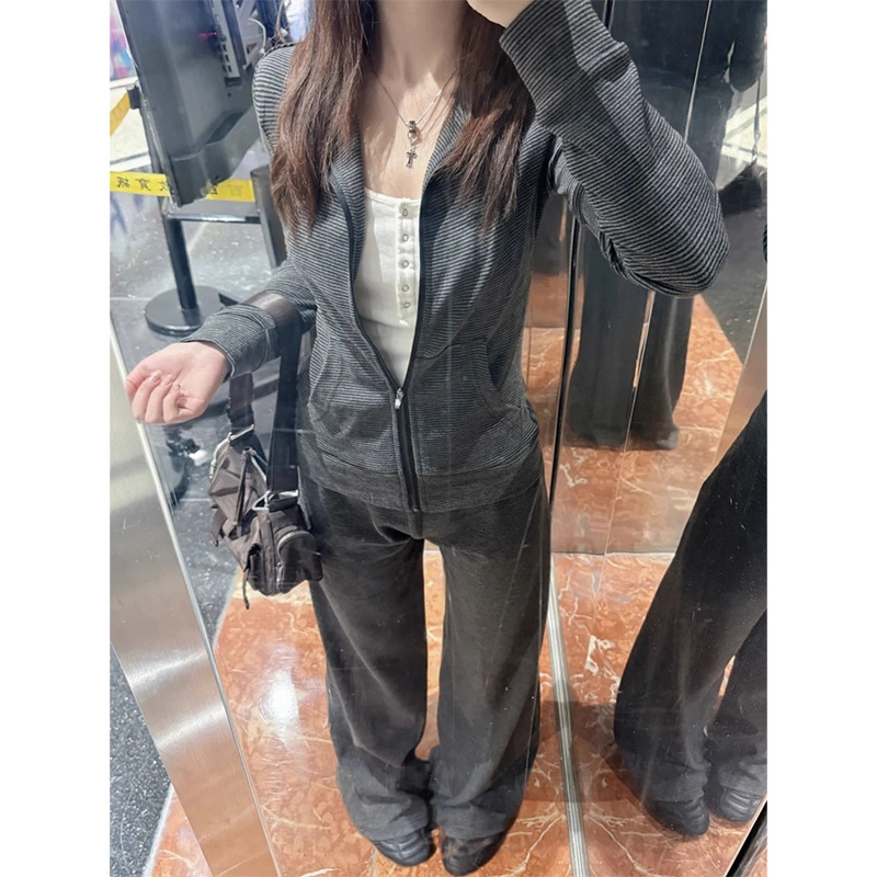 早秋季套装女款职场穿搭一整套职业秋装灰色修身卫衣外套两件套秋|undefined
