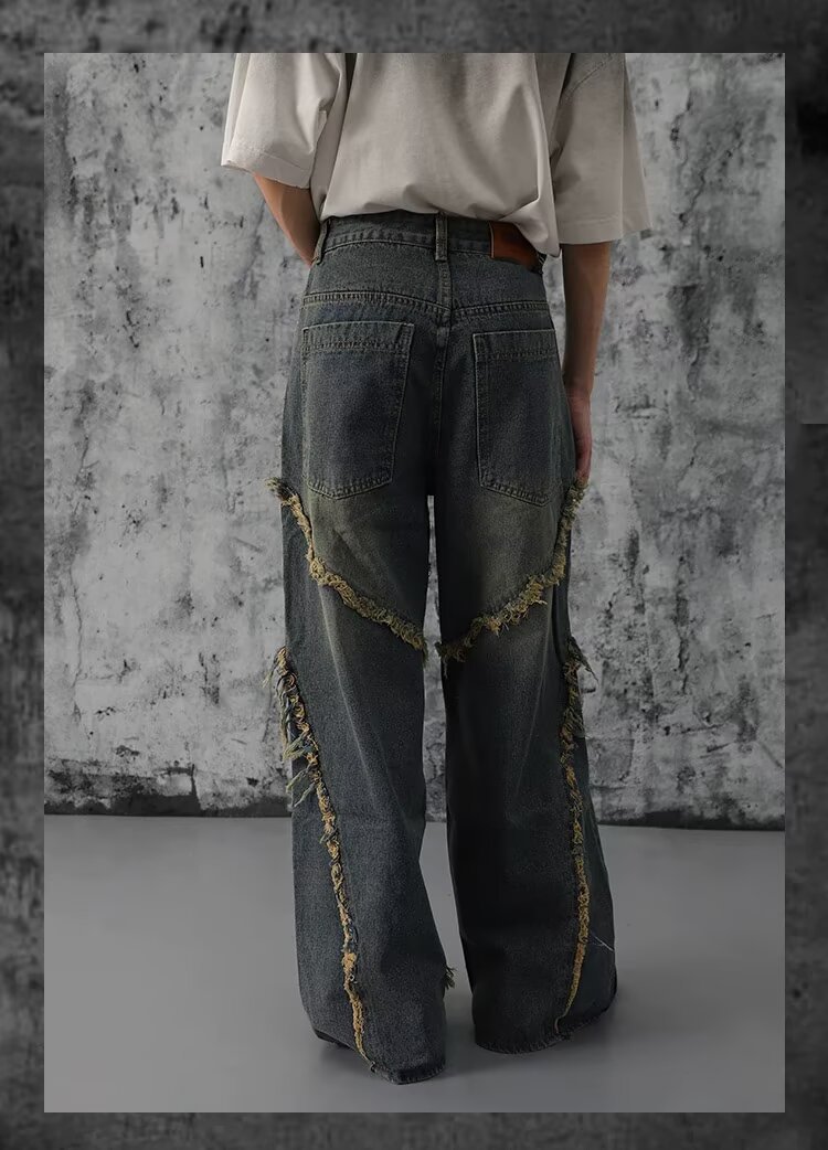 Unisex High Street Vintage Washed Distressed Patchwork Jeans Relaxed Wide Leg Straight Denim Pants for Men And Women_mkmklike.com