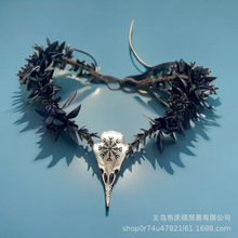 森系花皇冠头带万圣节哥特头饰复古精灵头发服装配饰眉心坠花环