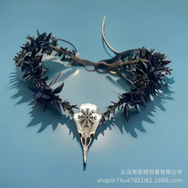 Mori Flower Crown Headband Halloween Gothic Headwear Vintage Elf Hair Costume Accessories Eyebrow Wreath