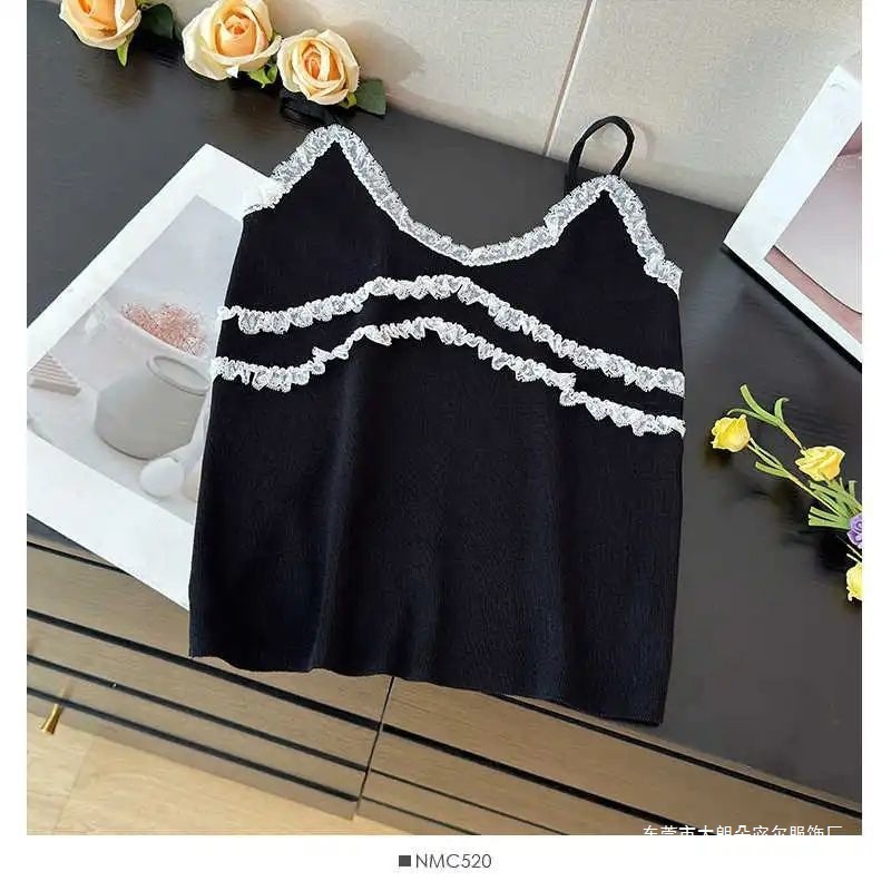 Yellow lace knitted elastic sexy vest