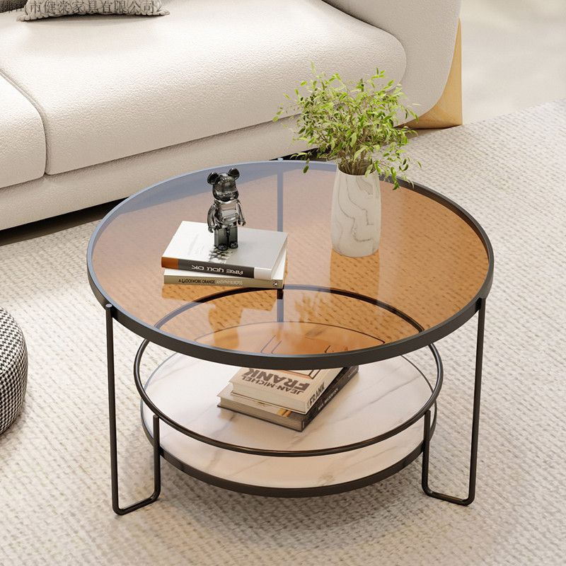 Changhong Tempered Glass Modern Coffee Table Small Apartment Living Room Round Household Minimalist Mini Small Table Internet Celebrity Light Luxury