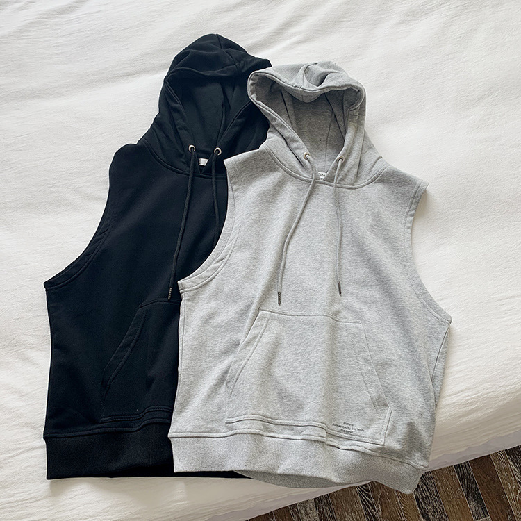 Hooded sleeveless sweater women's spring and autumn thin terry cotton letter print loose slimming sports casual vest jacket