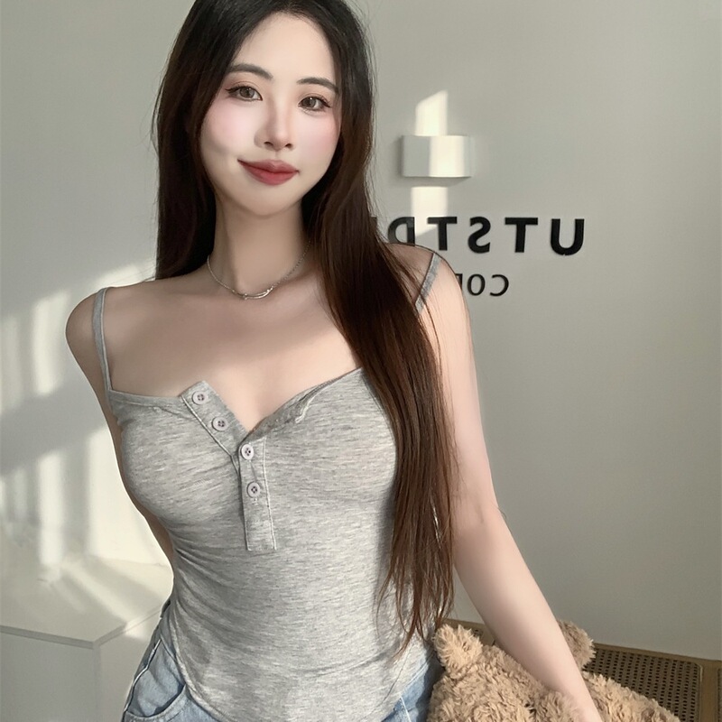 2026 Summer New Style Top 40S Pure Cotton (92% Cotton/8% Spandex) Camisole Buttoned Vest for Women