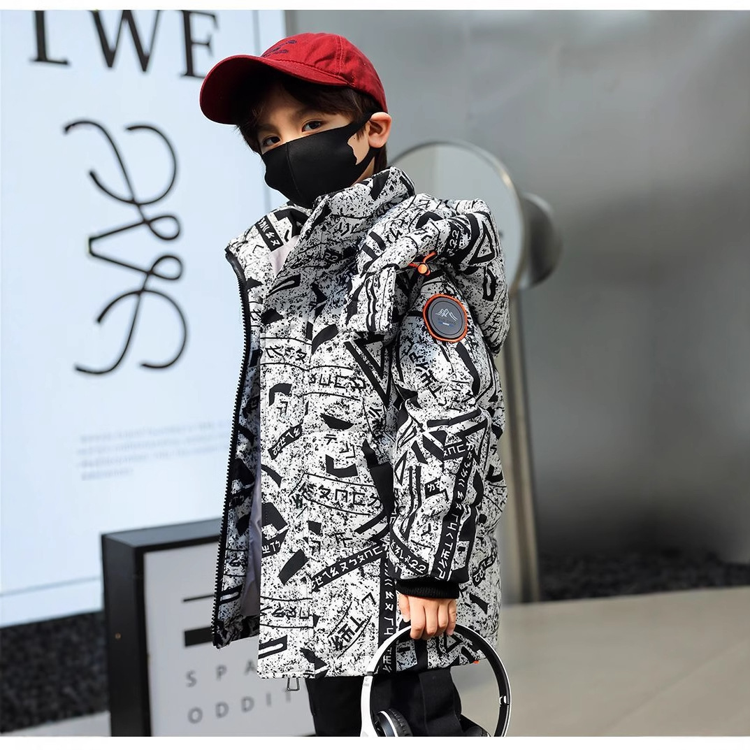2024新款洋气巴拉儿童羽绒服男童中大童长款冬装宝宝加厚迷彩外套