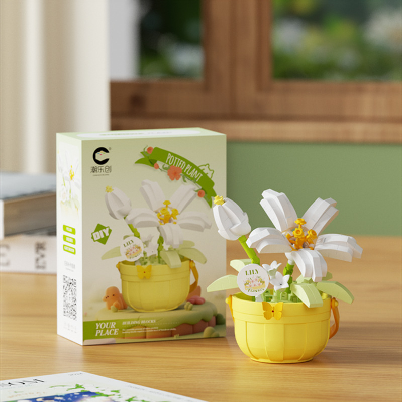 Compatible con bloques de flores eternas flores en maceta canasta DIY adornos hechos a mano girasol con flores de sol juguetes de puzzle para niños