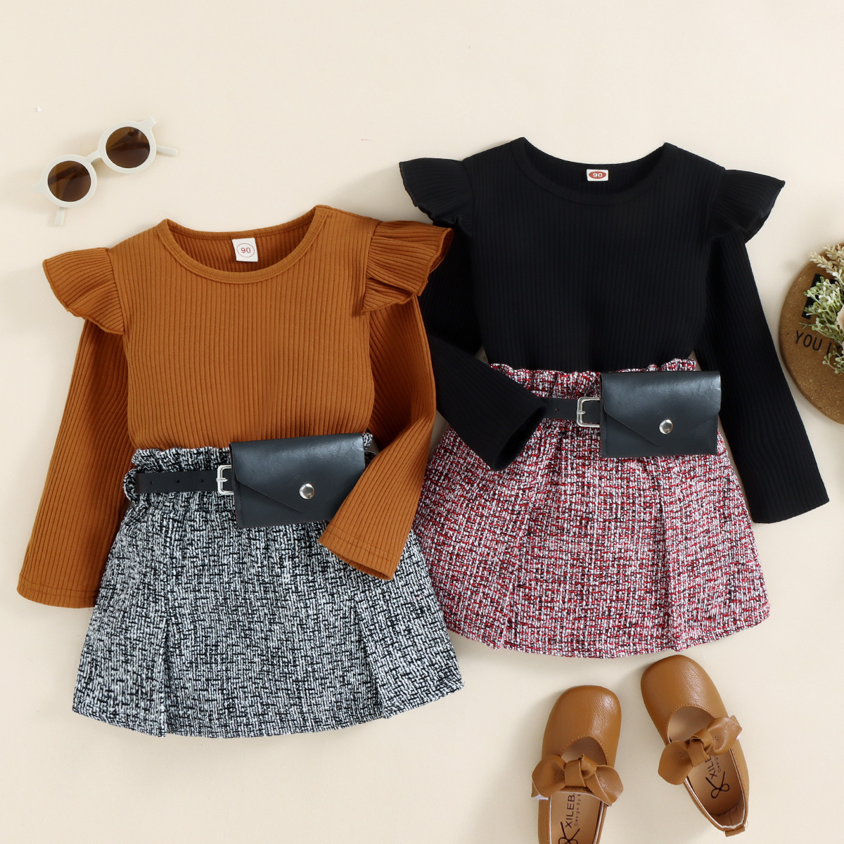 260g Weight Long Sleeve Sleeve Length Skirt Sets Sets Type Elegant Solid Color Cotton Blend Girls Clothing Sets